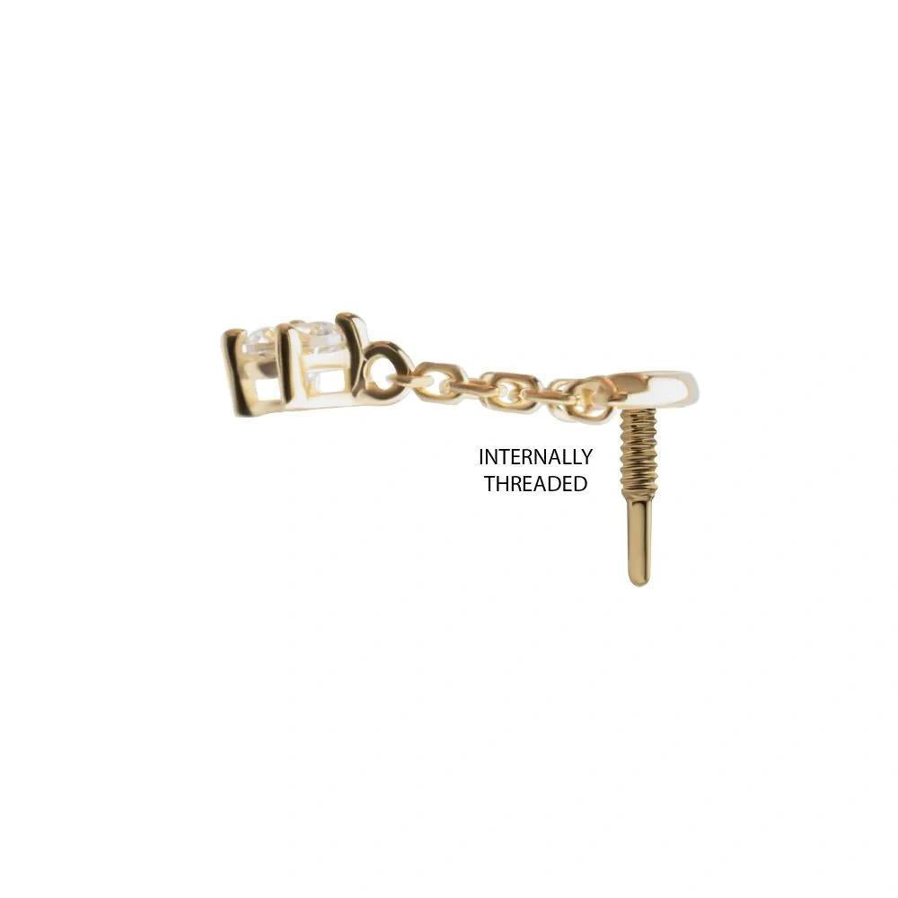 Invictus | 14k gold | Curved Bar with 4-Prong Chain Dangle | CZ