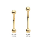 Invictus | 14k gold | 16g Curved Barbell with One Side Internally Threaded and One Side Fixed 3mm Ball End