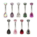 Invictus | Titanium | Internally Threaded Double Prong Set Teardrop Gem Fixed Bottom Navel | Cubic Zirconia