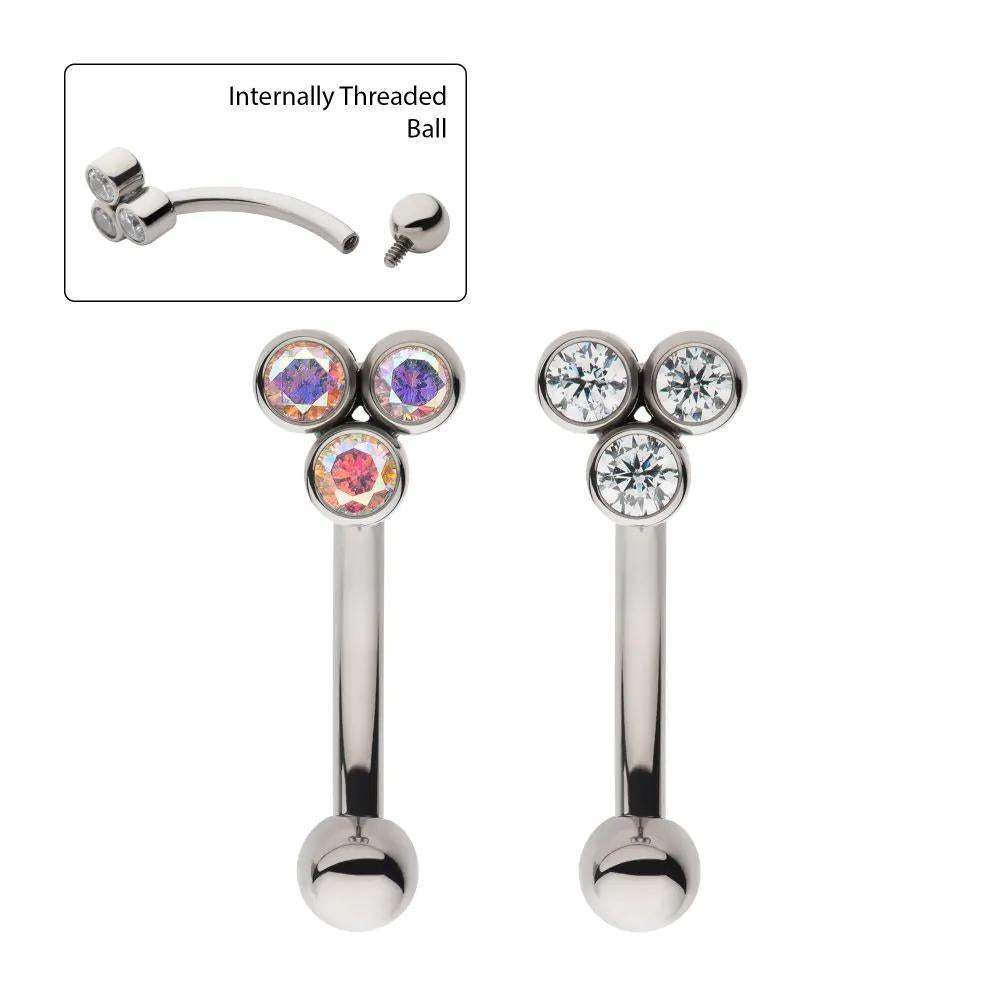 Invictus | Titanium | Internally Threaded Bezel Gem Trinity Fixed Top Curved Barbell | Cubic Zirconia