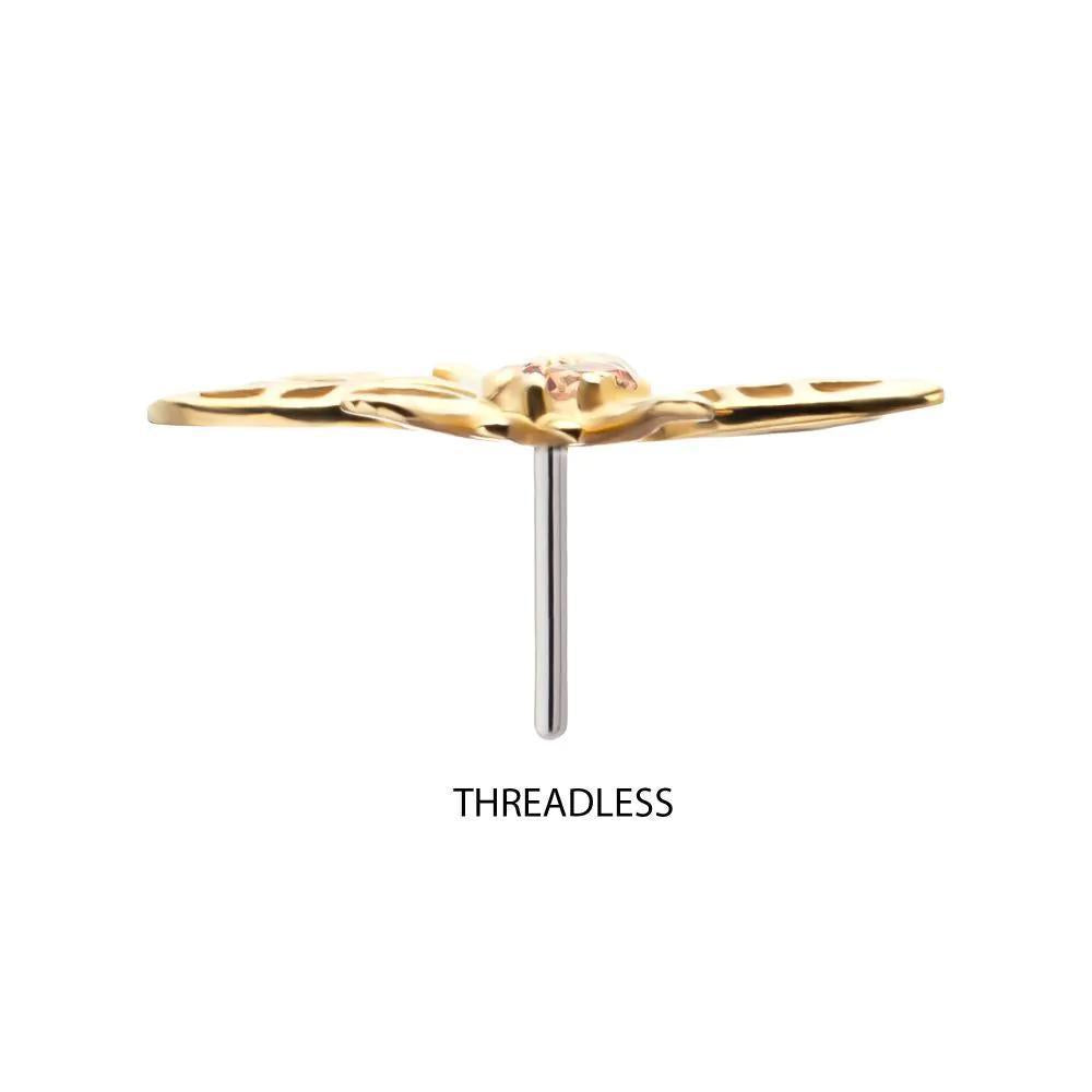 Invictus | 14k gold | Prong Set Gem Hollow Cut Bee Top | Champagne CZ