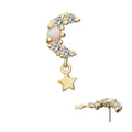 Invictus | 14k gold | Prong Set Moon with Star Dangle | CZ & synthetic White Opal