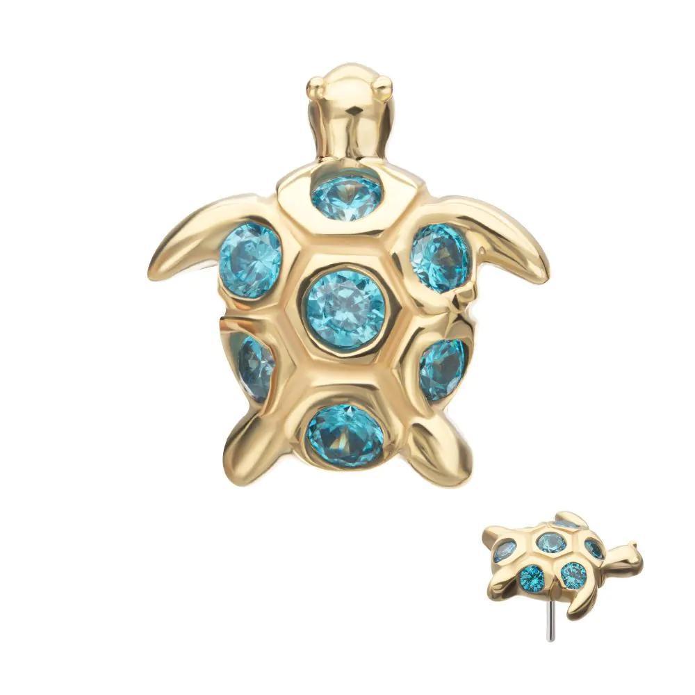 Invictus | 14k gold | Sea Turtle | Aqua CZ