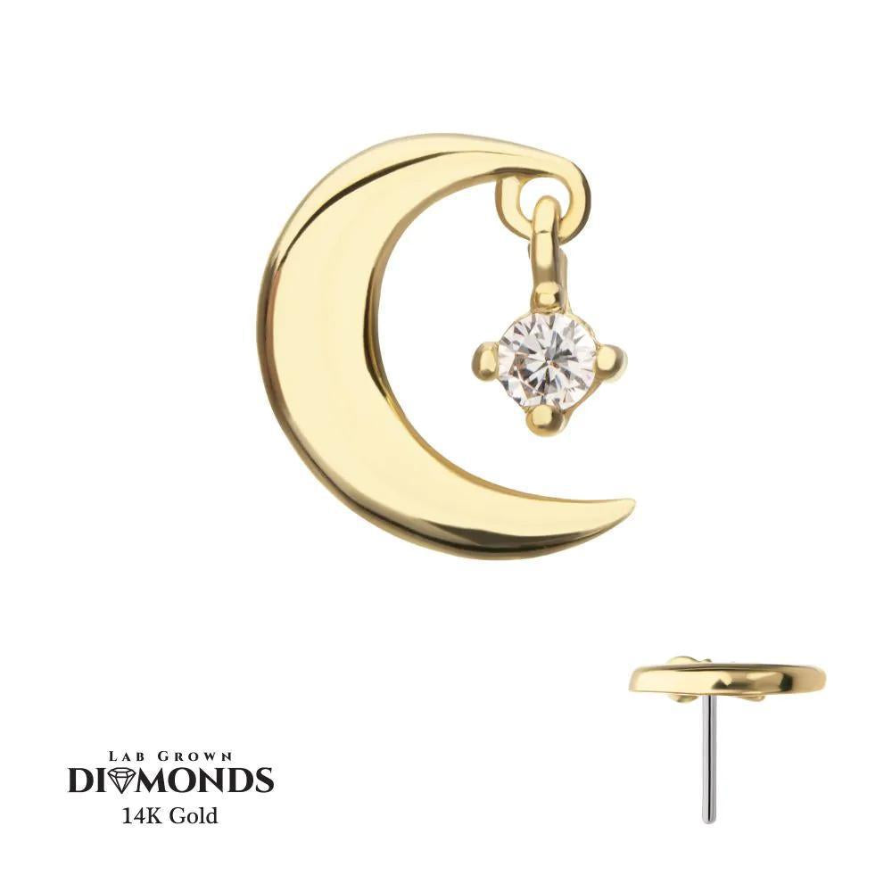 Invictus | 14k gold | Crescent Moon Top with Prong Set Lab-Grown Diamond Dangle | Lab-Grown Diamond