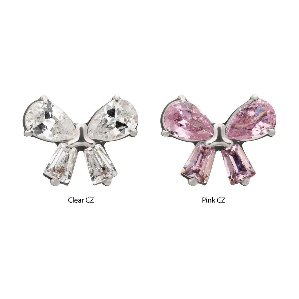 Invictus | Titanium | Threadless Bow Gem Top | Cubic Zirconia