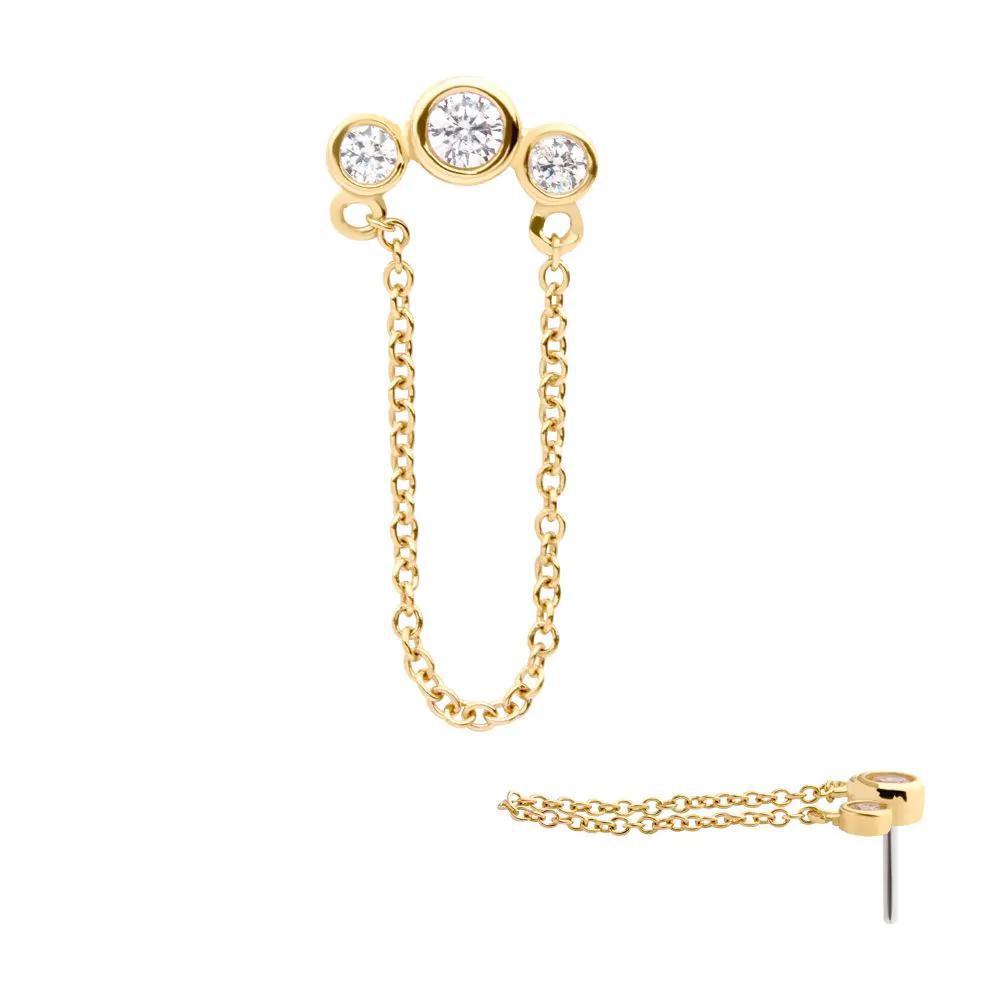 Invictus | 14k gold | Triple Bezel with Chain | CZ