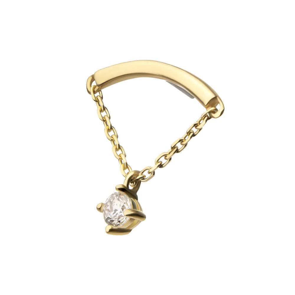 Invictus | 14k gold | Curved Bar Top with 4-Prong Lab-Grown Diamond Dangle | Lab-Grown Diamond
