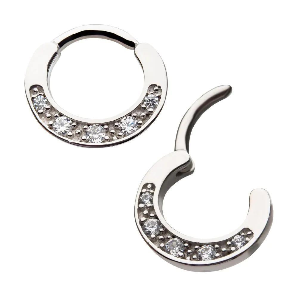 Invictus | 14k white gold | Prong Set 5 CZ | Front Facing Hinged Hoop| Cubic Zirconia