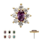 Invictus | 14k Gold | Threadless "Regalia Oval" Gem Flower Top | Cubic Zirconia