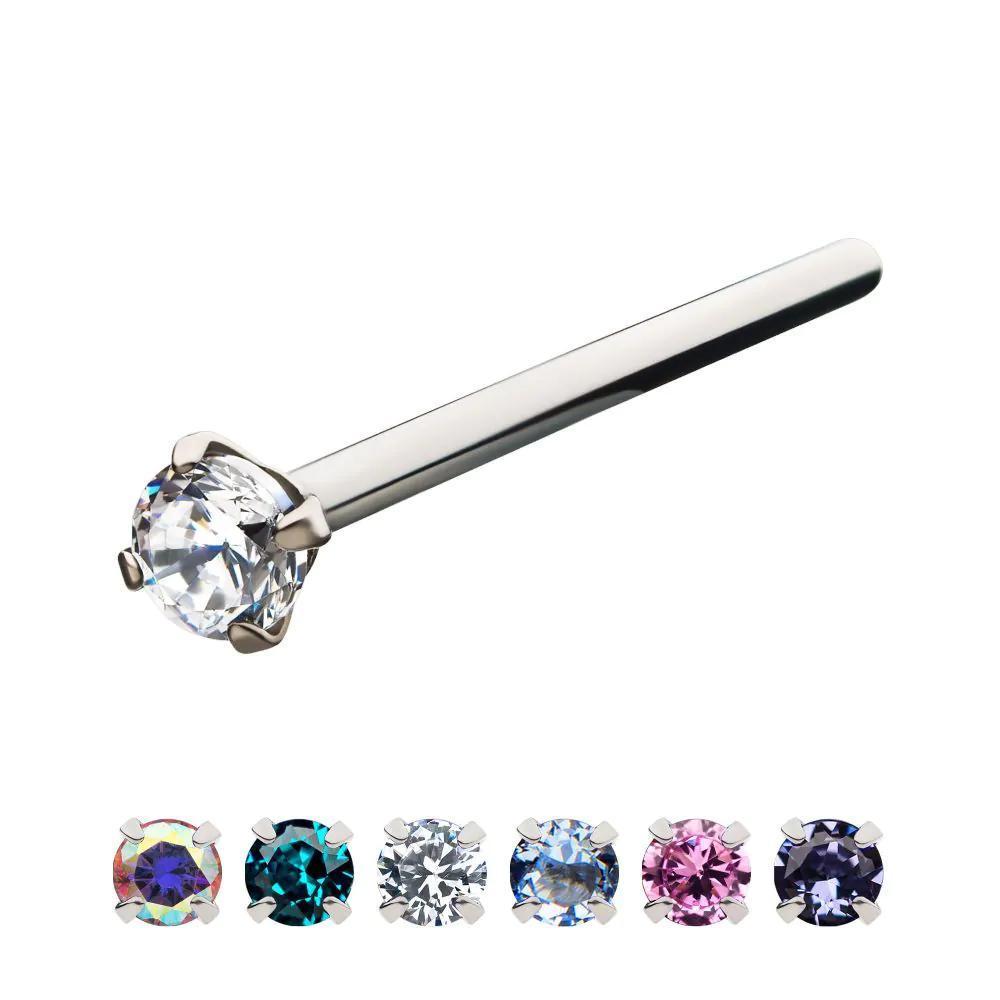 Inv | Titanium | Prong Set Tanzanite CZ Nose Pin | 18g 3/4" w/ 2.5mm Gem