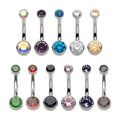 Invictus | Titanium | Internally Threaded Double Bezel Round w/ Smooth Back + Fixed Bottom Navel | Cubic Zirconia