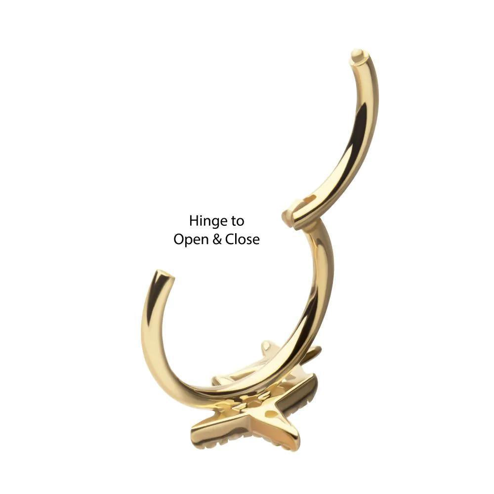 Invictus | 14k gold | Side Facing Hinged Hoop | Pave CZ Stars