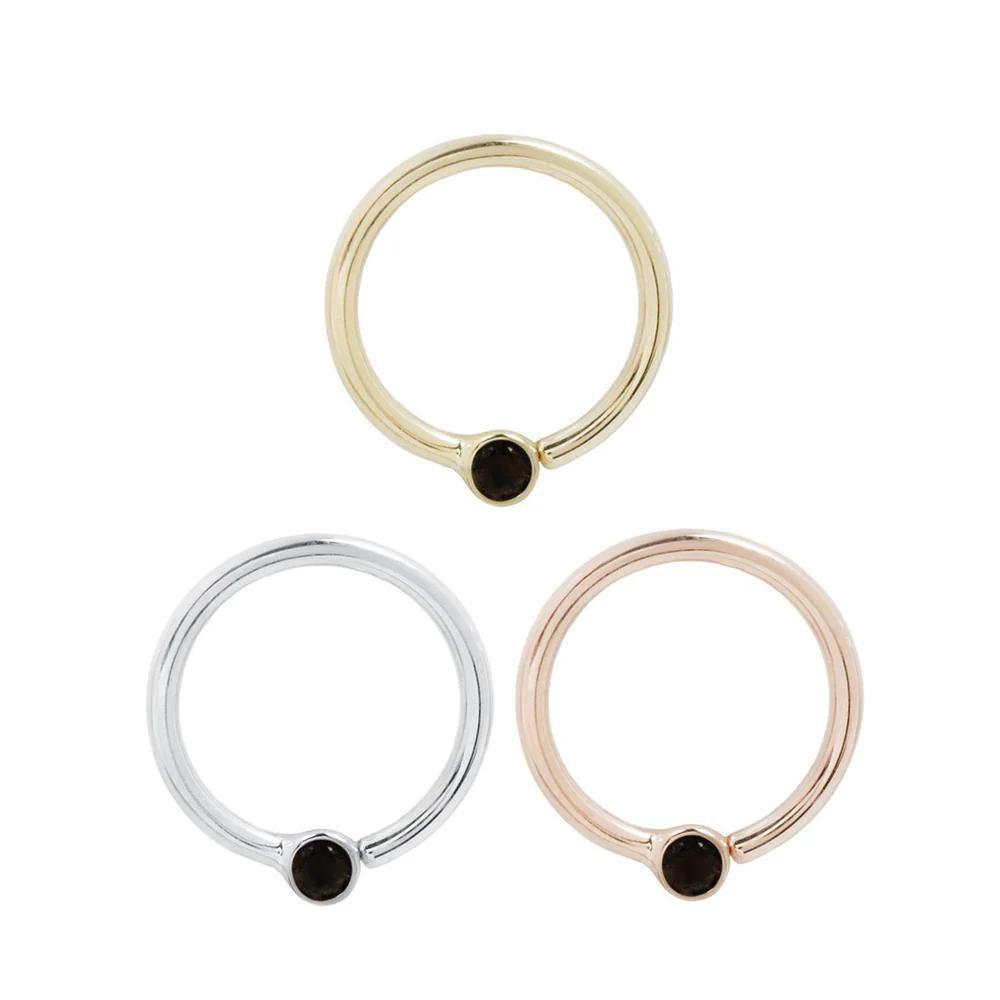 Buddha | 14k gold | Fixed Bezel Bead Ring | 2mm Black Spinel