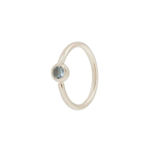 Buddha | 14k gold | Fixed Bezel Bead Ring | Side Set Facing | 2mm London Blue Topaz