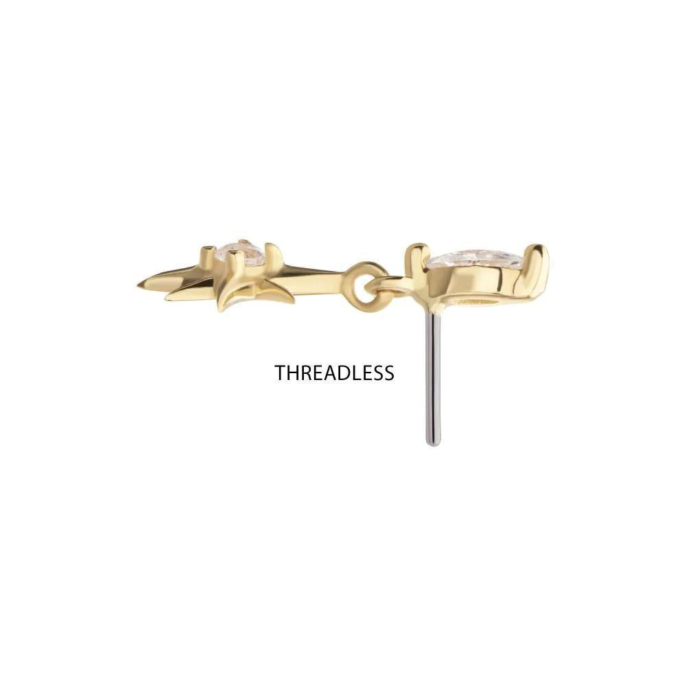 Invictus | 14k gold | Marquise with Prong CZ Gem North Star Dangle Top | Clear CZ
