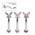 Invictus | Titanium | Internally Threaded Butterfly Gem Fixed Top Curved Barbell | Cubic Zirconia