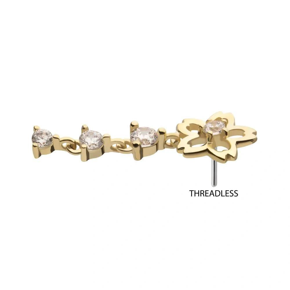 Invictus | 14k gold | Cut Out Cherry Blossom with Triple Dangle | CZ