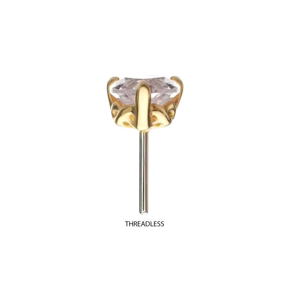 Invictus | 14k Gold | Threadless 3-Prong "Icon Heart" Gem Top | Cubic Zirconia