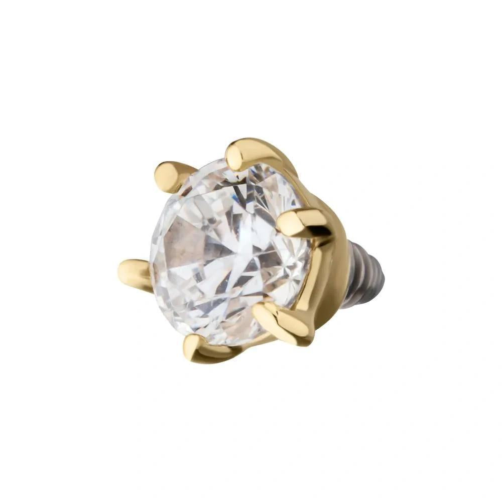 Invictus | 14k gold | 14g Dermal Top | 6-Prong Clear CZ