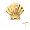 Invictus | 24k Gold PVD Titanium | Threadless Low Profile 3D Shell Top w/ Prong Set Gem | Cubic Zirconia