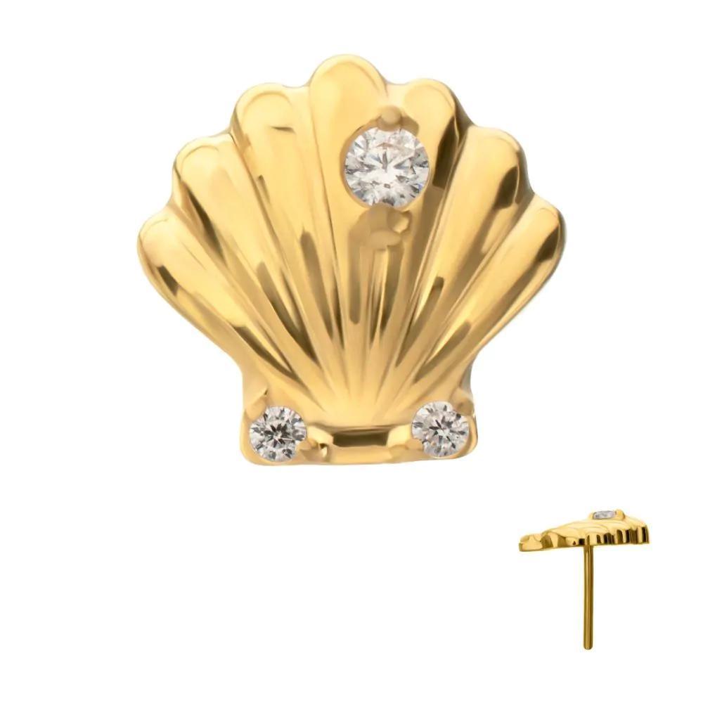 Invictus | 24k Gold PVD Titanium | Threadless Low Profile 3D Shell Top w/ Prong Set Gem | Cubic Zirconia