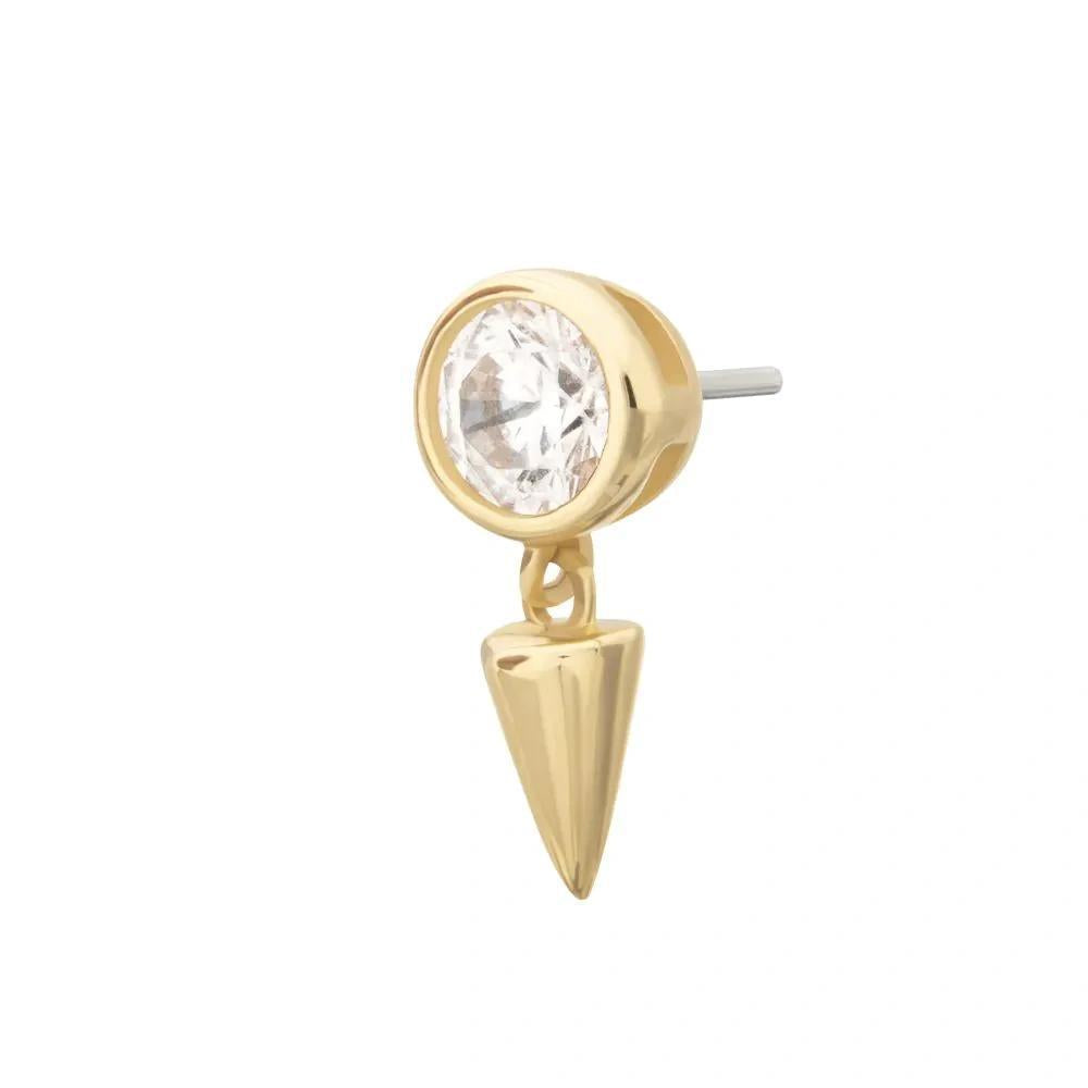 Invictus | 14k gold | Round Bezel with Spike Dangle | CZ