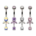Invictus | Titanium | Internally Threaded Triple Marquise Gem Fan w/ Floating Round Gem Dangle Navel | Cubic Zirconia