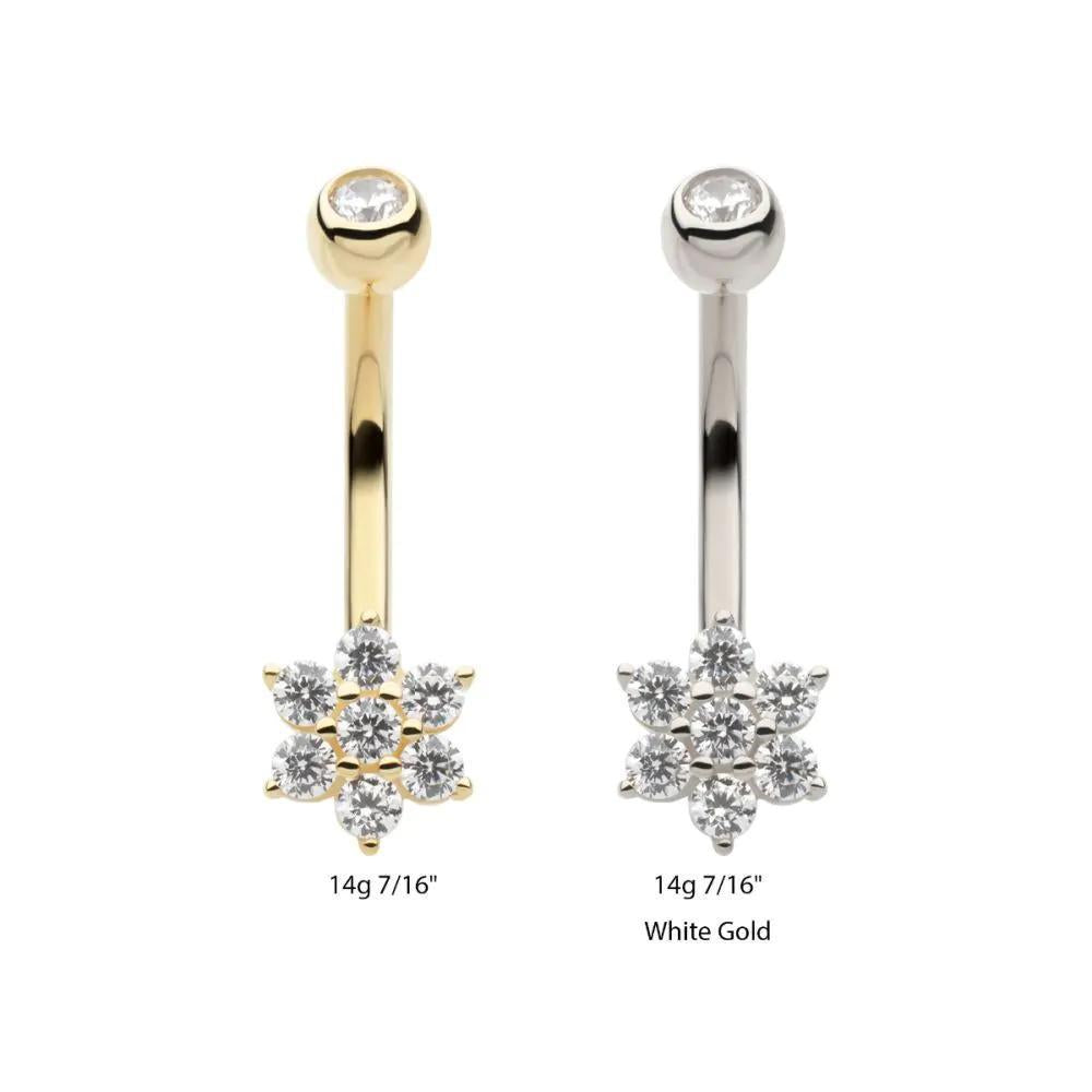Invictus | 14k gold | Internally Threaded Navel | CZ Flower