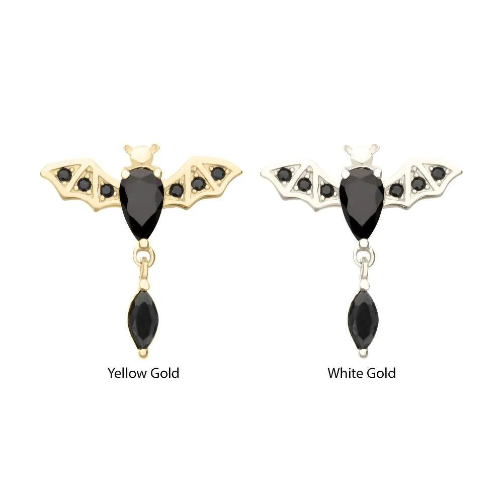 Invictus | 14k gold | Prong Set Bat with Dangle | Black CZ