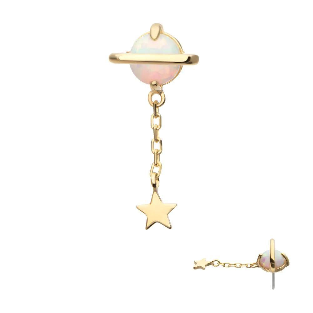 Invictus | 14k gold | Planet with Star Dangle | synthetic White Opal