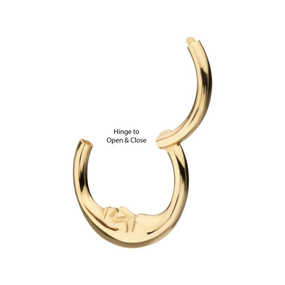 Invictus | 14k gold | Moon Face Hinged Hoop