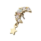 Invictus | 14k gold | Prong Set Moon with Star Dangle | CZ & synthetic White Opal