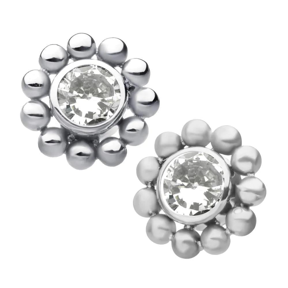 Inv | Titanium | Threadless Beaded Edge Design w/ 4mm Bezel Set CZ Top | Clear CZ
