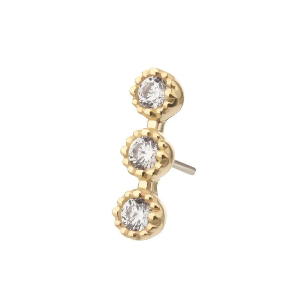 Invictus | 14k gold | Milgrain Edge Triple Cluster Bezel CZ Gem Top | Cubic Zirconia