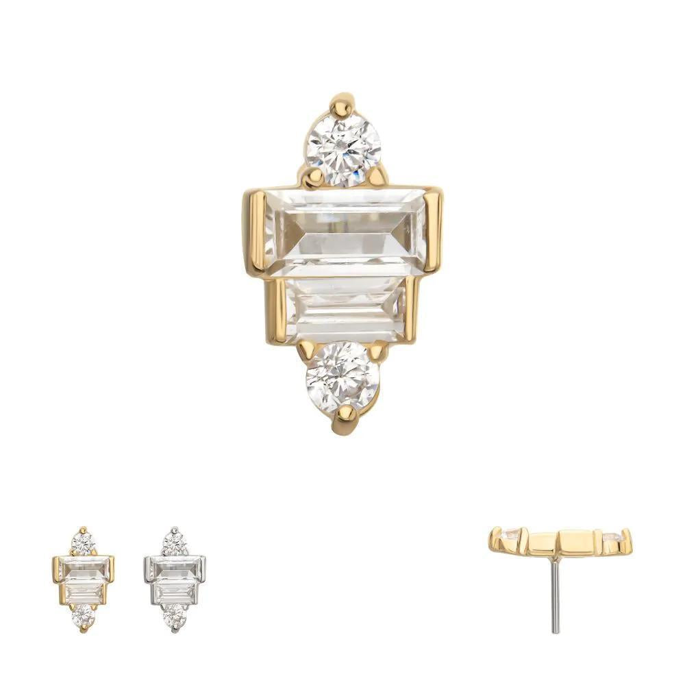 Invictus | 14k gold |  3D Geometric Baguette & Round Gem Top | Clear CZ