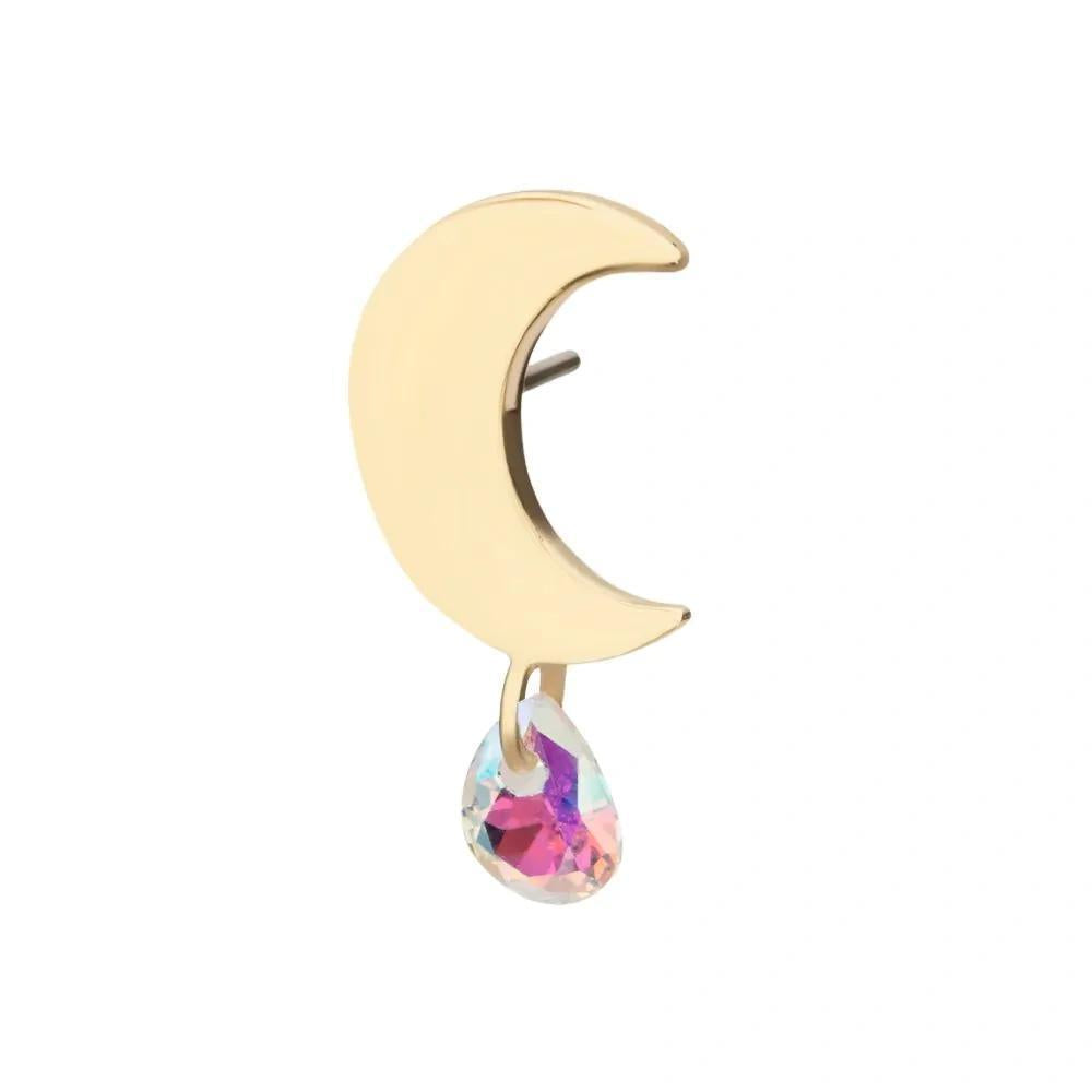 Invictus | 14k gold | Moon with Pear Dangle | AB CZ