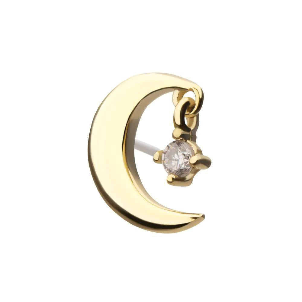 Invictus | 14k gold | Crescent Moon Top with Prong Set Lab-Grown Diamond Dangle | Lab-Grown Diamond
