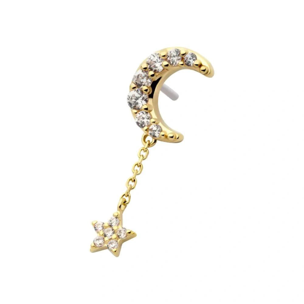 Invictus | 14k gold | Pave Set Moon with Star Drop | CZ