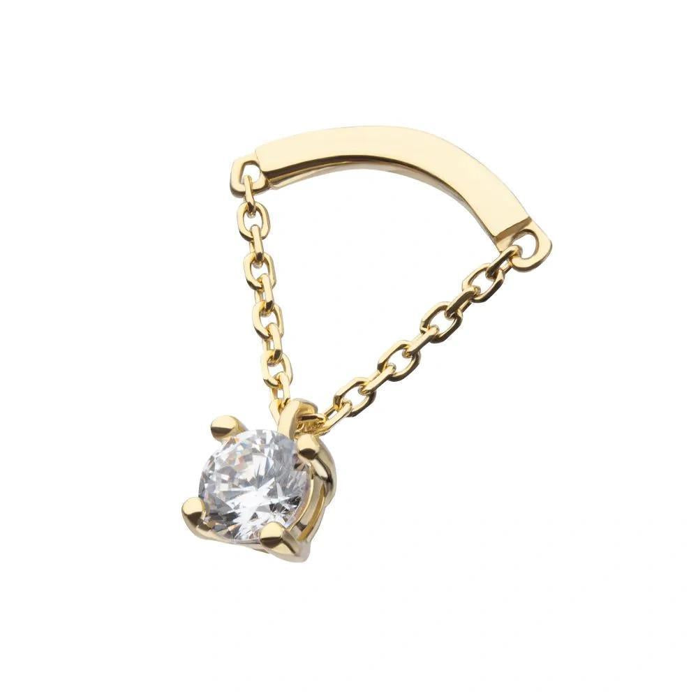 Invictus | 14k gold | Curved Bar with Prong Set Dangle | CZ