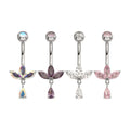 Invictus | Titanium | Internally Threaded Triple Marquise Gem Fan Navel w/ Floating Teardrop Gem Dangle | Cubic Zirconia