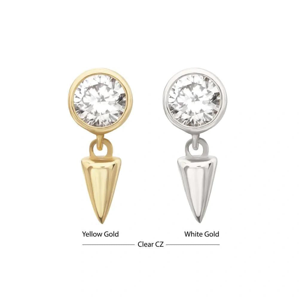 Invictus | 14k gold | Round Bezel with Spike Dangle | CZ