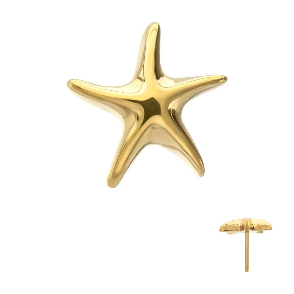 Invictus | 24k Gold PVD Titanium | Threadless Low Profile 3D Starfish Top