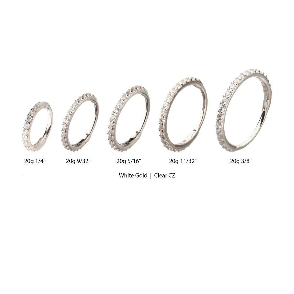 Invictus | 14k gold | 20g Prong 1mm Clear CZ Gem Side Facing Hinged Hoop