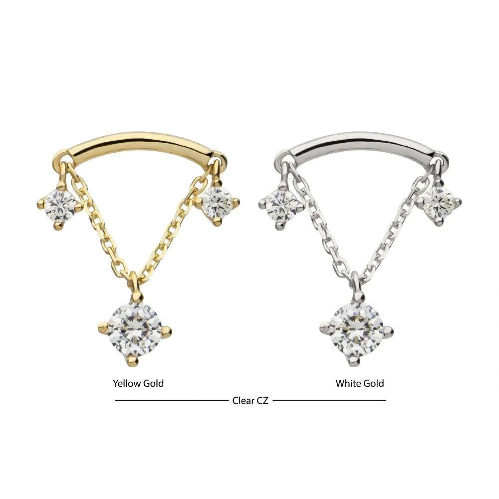 Invictus | 14k gold | Bar with Prong Set Dangle | CZ