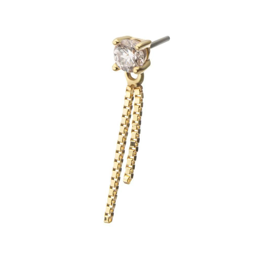 Invictus | 14k gold | Prong Set Lab-Grown Diamond with 2 Box Chain Dangle | Lab-Grown Diamond