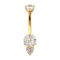 Invictus | 24k Gold PVD Titanium | Internally Threaded Luxe Drop Heart Gem Navel w/ Fixed Bottom | Cubic Zirconia
