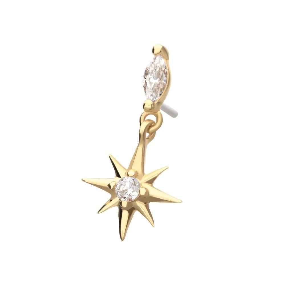 Invictus | 14k gold | Marquise with Prong CZ Gem North Star Dangle Top | Clear CZ