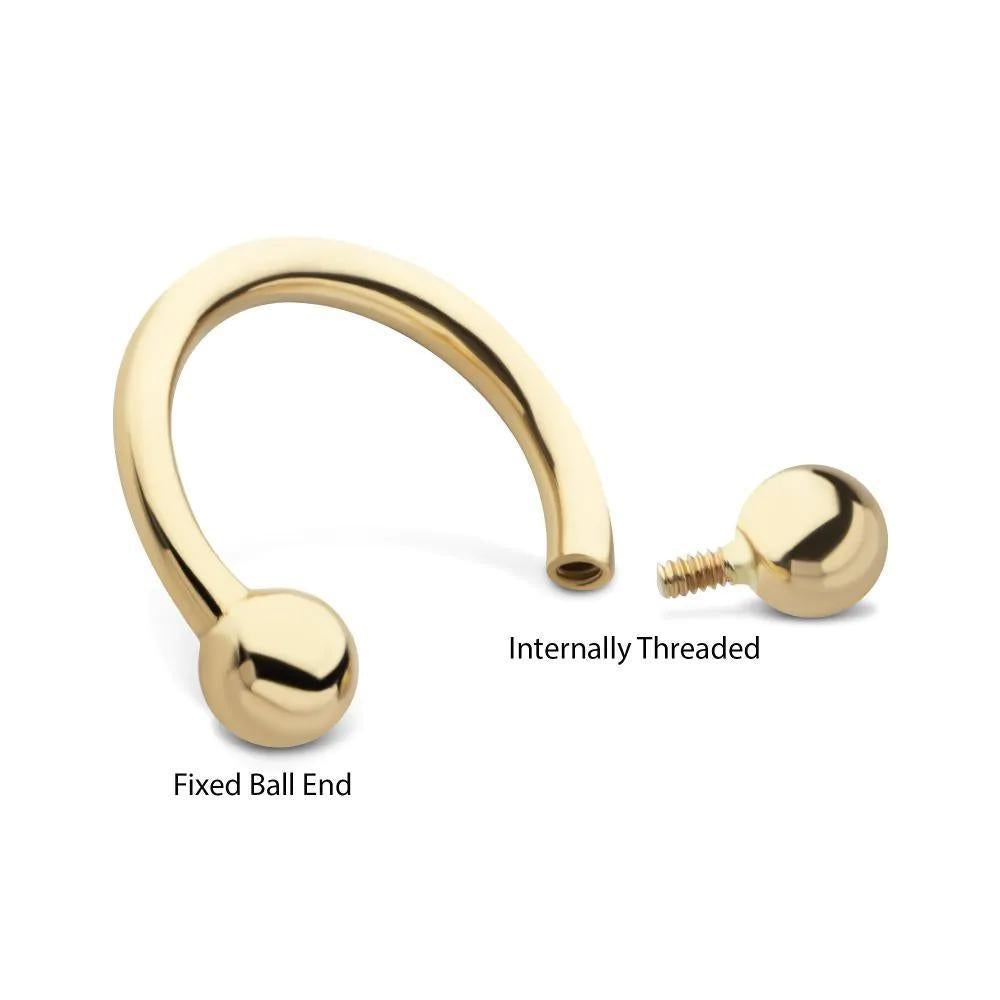 Invictus | 14k gold | 16g Circular Barbell with One Side Internally Threaded and One Side Fixed 3mm Ball End