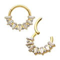 Invictus | 24k Gold PVD Titanium | "Baguette Crown" Baguette w/ Round Accent Gems Front Facing Hinged Hoop | Cubic Zirconia