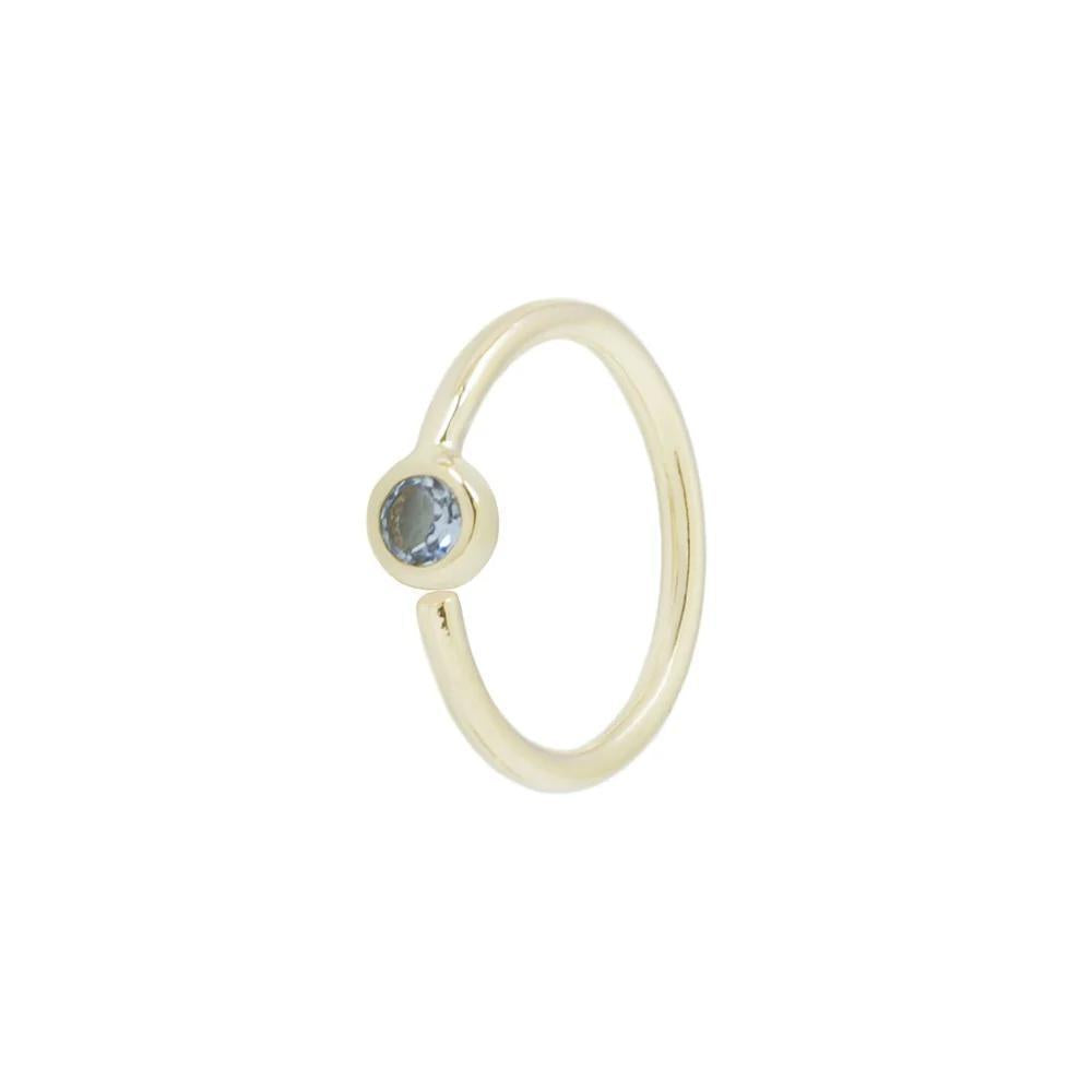 Buddha | 14k gold | Fixed Bezel Bead Ring | Side Set Facing | 2mm London Blue Topaz
